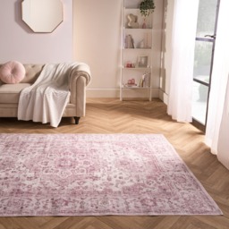 OHS Washable Vintage Printed Rug, Blush - 80 x 150 cm