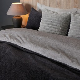 OHS Teddy Fleece Reversible Duvet Cover Set, Charcoal Grey - King - thumbnail 2