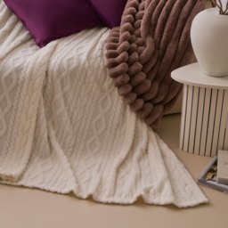 OHS Cable Knit Family Throw - Cream - thumbnail 4