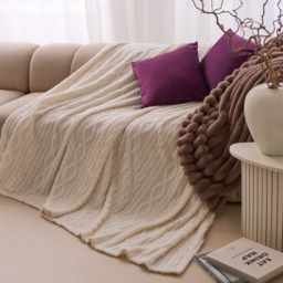 OHS Cable Knit Family Throw - Cream - thumbnail 3