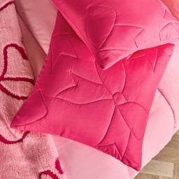 OHS Bow Print Quilted Cushion Covers, Hot Pink - 45 x 45cm - thumbnail 2