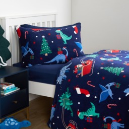 OHS Christmas Dino Fleece Duvet Set, Navy - Single - thumbnail 3