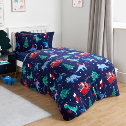 OHS Christmas Dino Fleece Duvet Set, Navy - Single - thumbnail 2