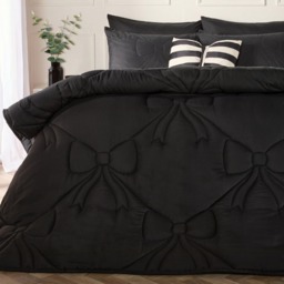 OHS Diamond Bow Quilted Coverless 7.5 Tog Duvet Set, Black - Double - thumbnail 1