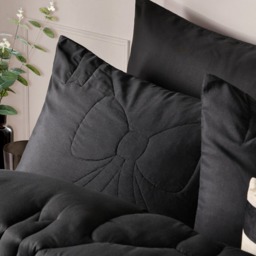 OHS Diamond Bow Quilted Coverless 7.5 Tog Duvet Set, Black - Double - thumbnail 2