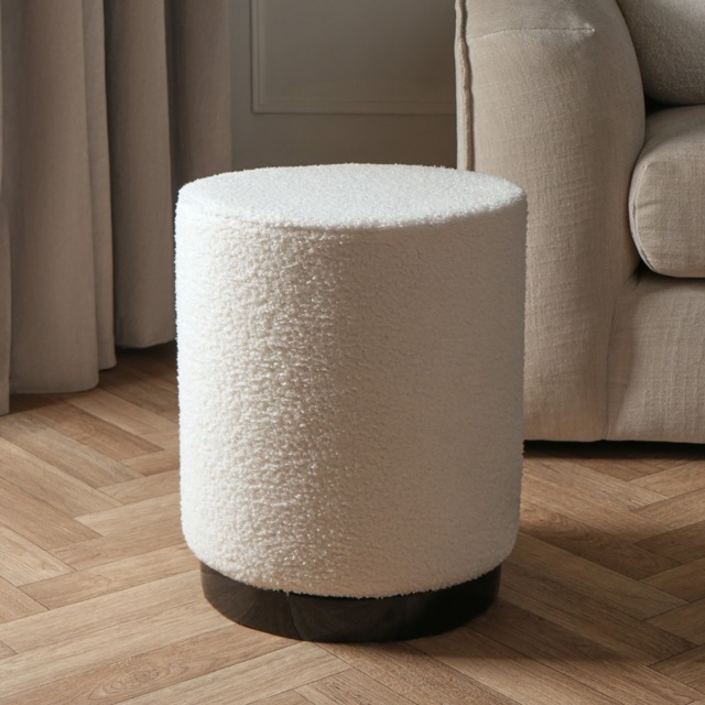 OHS Bouclé Black Band Stool - Cream - image 1
