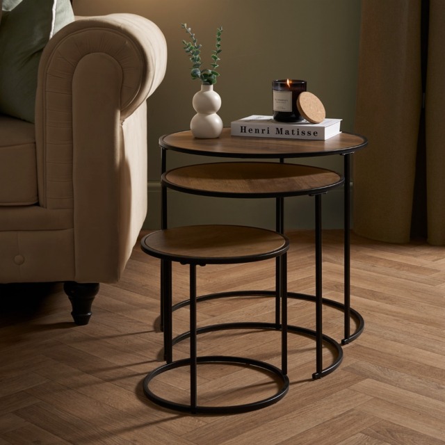 OHS Manhattan Nest of 3 Round Side Tables - Dark Wood - image 1