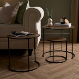 OHS Manhattan Nest of 3 Round Side Tables - Dark Wood - thumbnail 2