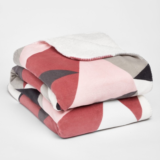 OHS Shapes Geo Print Sherpa Throw - Blush - image 1