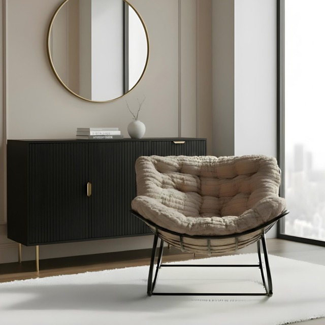 OHS Ribbed Faux Fur Rocking Chair - Natural - image 1