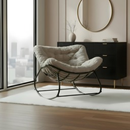 OHS Ribbed Faux Fur Rocking Chair - Natural - thumbnail 2