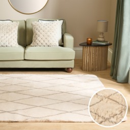 OHS Printed Fluffy Simple Geometric Rug, Natural - 160 x 230cm - thumbnail 1