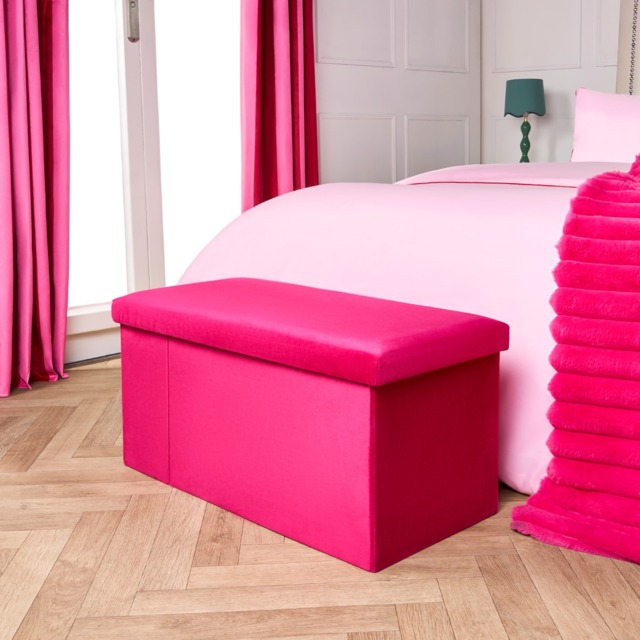 OHS Matte Velvet Foldable Rectangle Storage Ottoman - Hot Pink - image 1