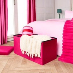 OHS Matte Velvet Foldable Rectangle Storage Ottoman -  Hot Pink - thumbnail 2