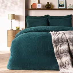 OHS Teddy Fleece Duvet Cover Set, Forest Green - Double - thumbnail 1