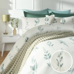 OHS Waffle Botanics Print Duvet Set, Green  - Superking