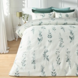 OHS Waffle Botanics Print Duvet Set, Green  - Superking - thumbnail 3