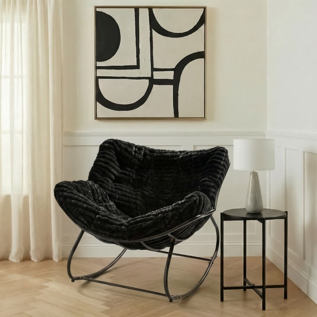 OHS Ribbed Faux Fur Rocking Chair - Black - image 1