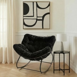 OHS Ribbed Faux Fur Rocking Chair - Black - thumbnail 1