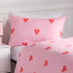 OHS Gingham Heart Duvet Cover Set, Coral/Pink - Single - thumbnail 3