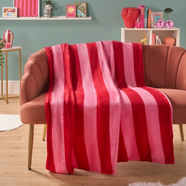 OHS Stripe Print Ultra Soft Throw - Pink/Red - image 1
