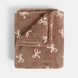 OHS Bow Print Teddy Fleece Throw - Brown - thumbnail 3