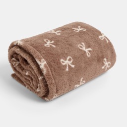 OHS Bow Print Teddy Fleece Throw - Brown - thumbnail 2