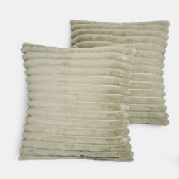 OHS 2 Pack Faux Fur Thick Ribbed Cushion Covers, 45 x 45cm - Sage - thumbnail 5