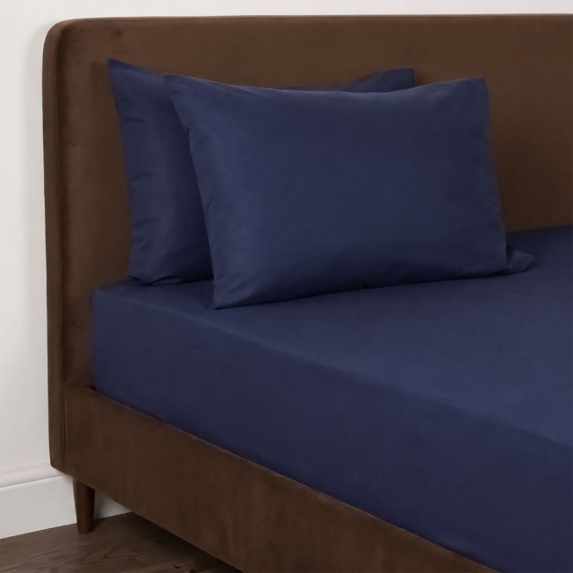 OHS Plain Cotton Deep Fitted Sheet, Navy - Double - image 1