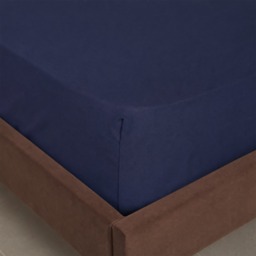 OHS Plain Cotton Deep Fitted Sheet, Navy - Double - thumbnail 2