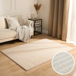 OHS Faux Fur Ribbed Rug, Natural - 160 x 230cm - thumbnail 1