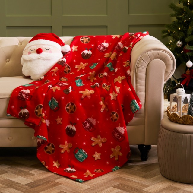 OHS Festive Christmas Treats Fleece Throw - Red - image 1