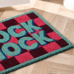 OHS Knock Knock Printed Coir Mat - Pink/Blue - thumbnail 2