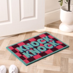 OHS Knock Knock Printed Coir Mat - Pink/Blue - thumbnail 1