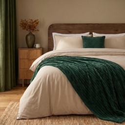 OHS Faux Fur Thick Ribbed Throw, Green - 150 x 200cm
