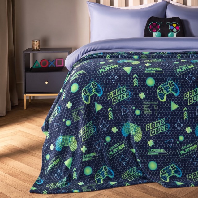 OHS Kids Gaming Controller Print Throw - Green/Blue - image 1