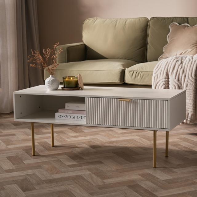 OHS Ribbed Coffee Table With Drawer -  White - image 1