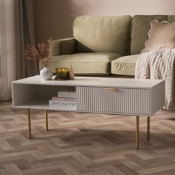OHS Ribbed Coffee Table With Drawer -  White - thumbnail 1