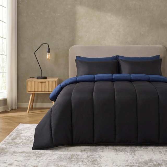 OHS Coverless 10.5 Tog Reversible Duvet Set, Black/Navy - King - image 1
