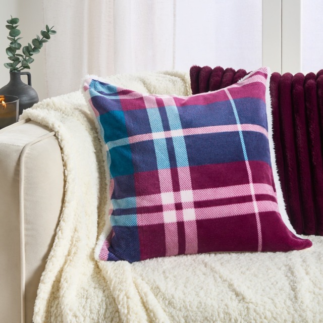 OHS Winsford Check Cushion Covers, Burgundy - 45 x 45cm - image 1