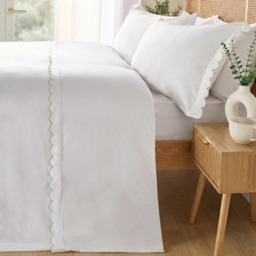 OHS Scallop Edge Contrast Duvet Cover Set, White/Sage - Single - thumbnail 2