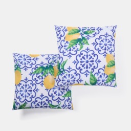OHS Indoor/Outdoor Lemon Print Cushion Covers, Blue/White - 45 x 45cm - thumbnail 5