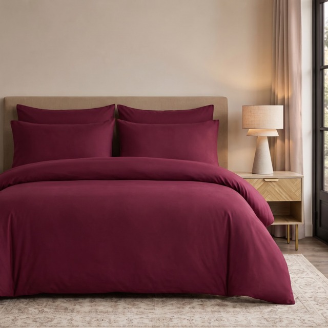 OHS Plain Duvet Cover Set, Burgundy - King - image 1