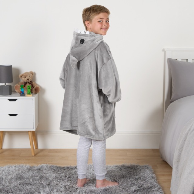 OHS Kids Novelty Shark Tooth Hoodie Blanket - Grey - image 1
