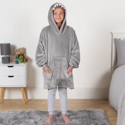 OHS Kids Novelty Shark Tooth Hoodie Blanket - Grey - thumbnail 3