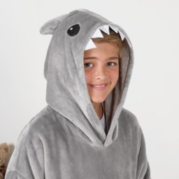 OHS Kids Novelty Shark Tooth Hoodie Blanket - Grey - thumbnail 5