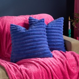 OHS Faux Fur Thick Ribbed Cushion Covers, Colbalt Blue - 45 x 45cm
