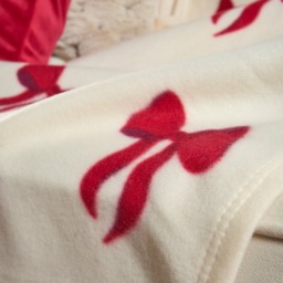 OHS Bow Print Fleece Throw - Cream/Red - thumbnail 2