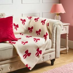 OHS Bow Print Fleece Throw - Cream/Red