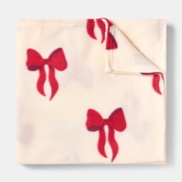 OHS Bow Print Fleece Throw - Cream/Red - thumbnail 4
